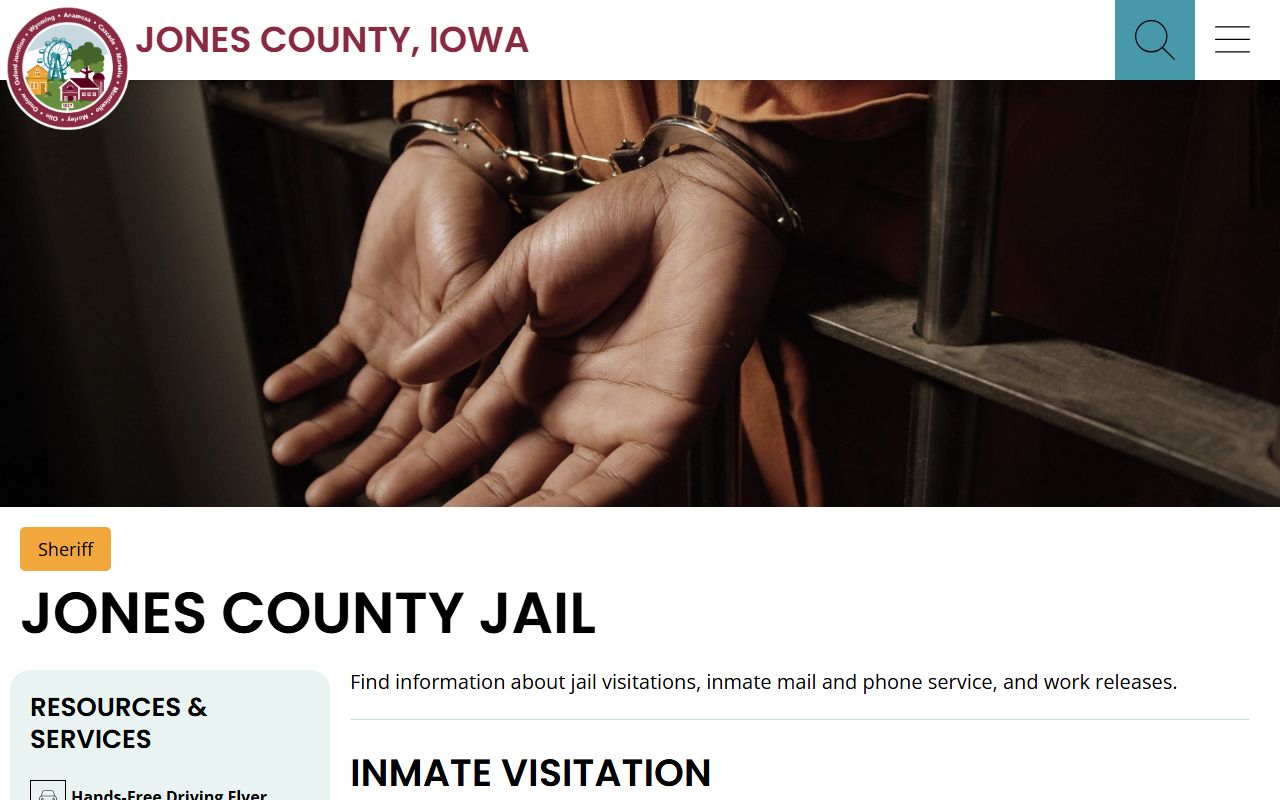Jones County Jail inmate population and jail information page